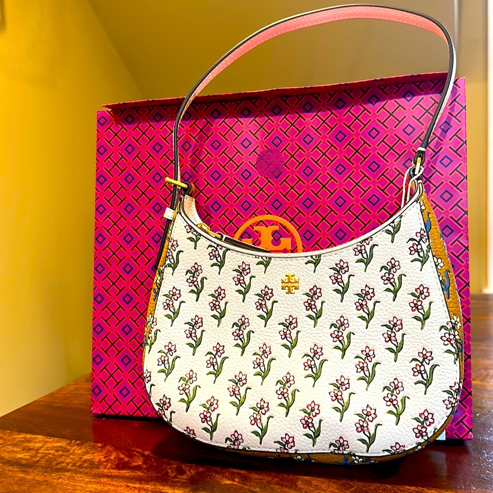 Tory Burch Emerson Mixed Ditsy Print / Zip Shoulder Bag with Packaging